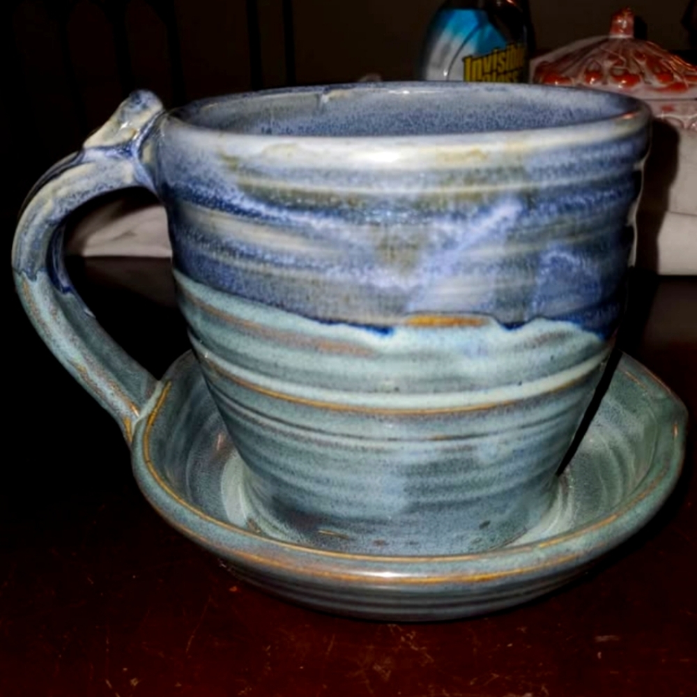 Handcrafted Blue Ceramic Microwave Bacon Cooker